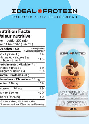 Boisson frappée cappuccino prêt à servir Ideal Protein -Informations nutritionnelles