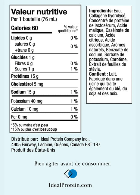 Shot de peptide de collagène saveur Fruits Tropicaux Ideal Protein - Fiche nutritionnelle