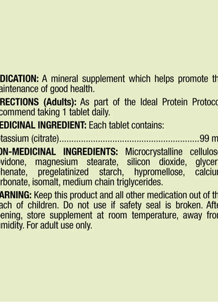 Potassium Citrate Ideal Protein Fiche nutritionnelle