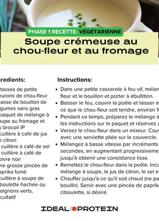 Recette de Soupe crémeuse au chou-fleur et au fromage- Ideal Protein - Maryse Nadeau Coach